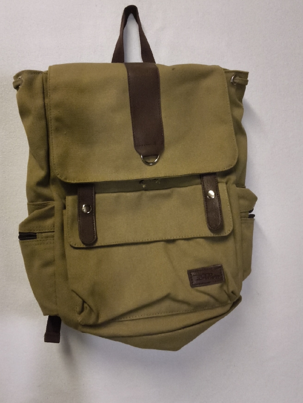BellaRusso Canvas Olive Backpack with Brown Trim for Men Or Women,roomy,Straps